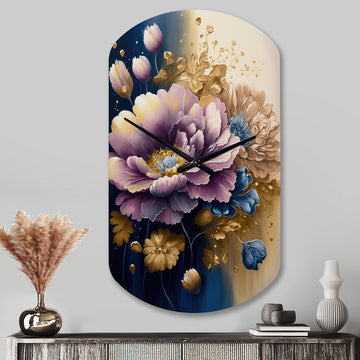 Purple And Blue Watercolor Flowers III - Asymmetric Metal Wall Clock